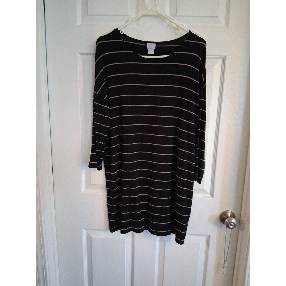 CHICO'S Womens Dress Size 1 Stripes Long Sleeve Knee Length Pullover